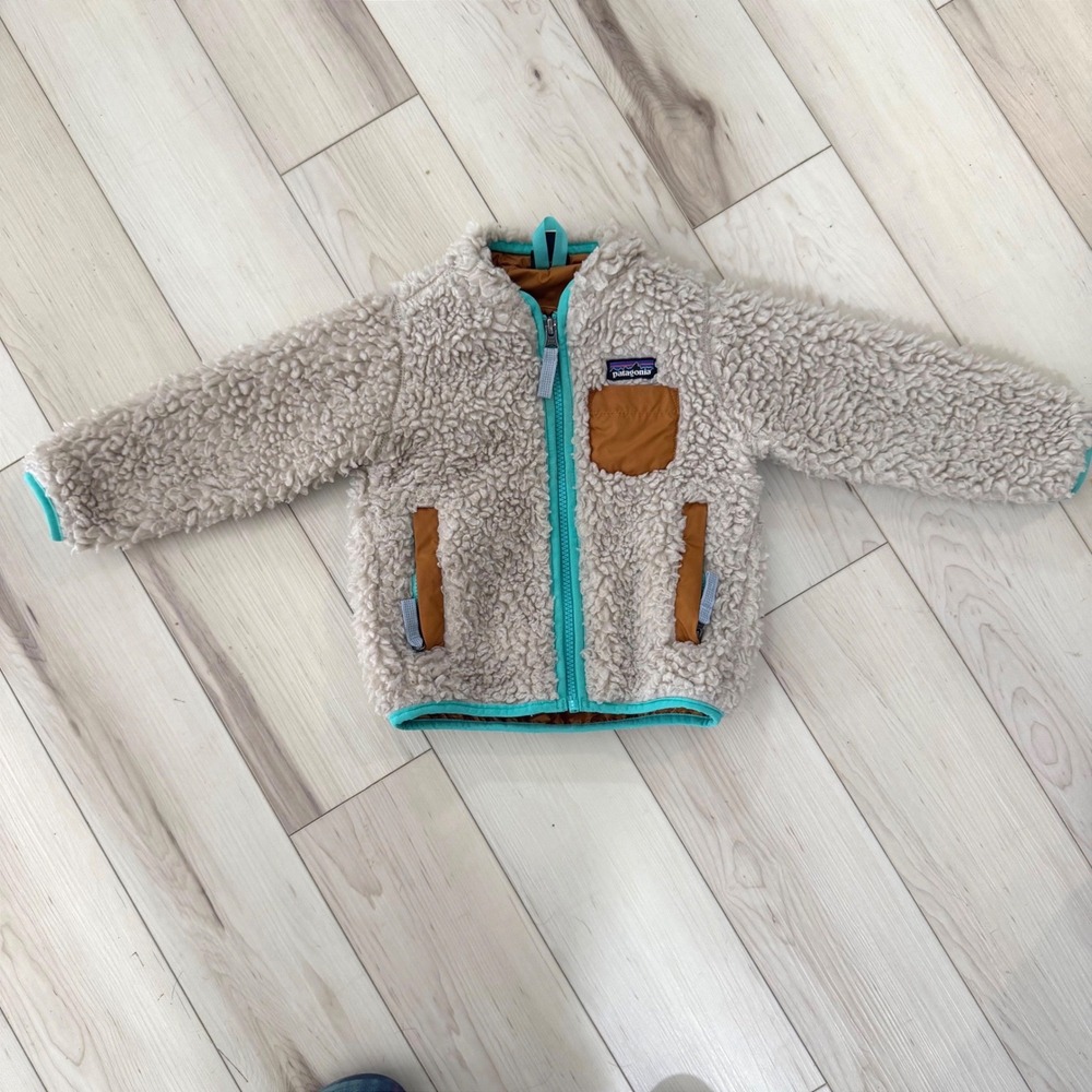 Patagonia Baby Retro-X Jacket Cream Turquoise Brown Fleece 12-18M